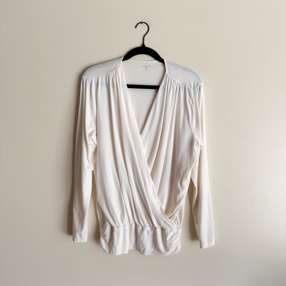 Garnet Hill White V Neck Surplice Long Sleeve Blouse XL